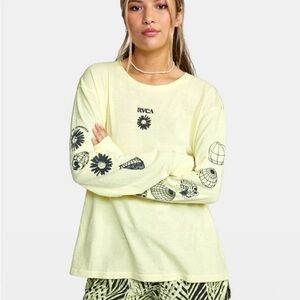 RVCA Women's Light Yellow Graphic Long Sleeve Tee